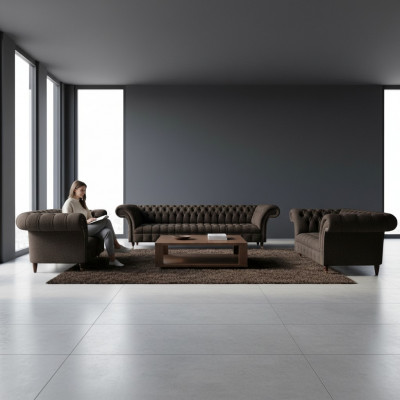 Komplett Wunnzëmmer Set 3tlg Sofas Garnitur Designer Luxus Polsterméiwele