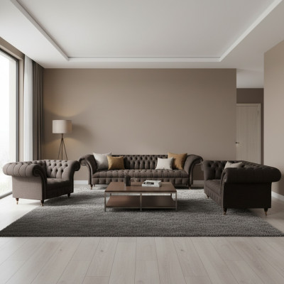 Komplett Wunnzëmmer Set 3tlg Sofas Garnitur Designer Luxus Polsterméiwele