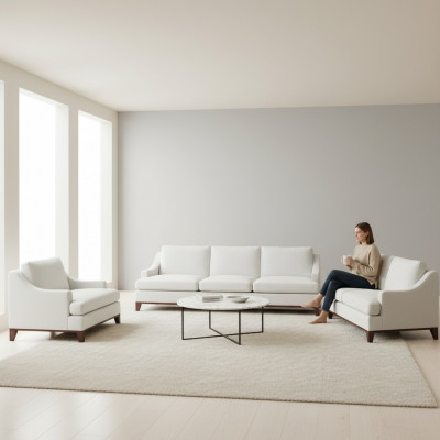 Luxus wäiss Sofa-Set Wunnzëmmer Fotell Ariichtung komplett Ariichtung