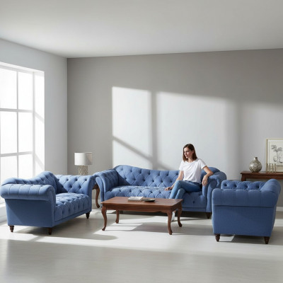 Designer Canapé-Set Modern Komplett Ariichtung Luxus Canapéen Chesterfield