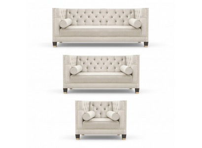 Wäiss Sofa Garnitur Textilsofa Wunnzëmmer Luxus 3+2+1 Ariichtung Chesterfield