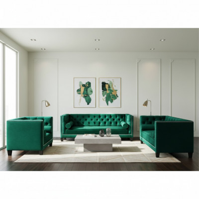 Luxus Gréng Chesterfield Design Garnitur 3tëg Sofas Canapé Wunnzëmmer 3+2+1
