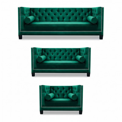 Luxus Gréng Chesterfield Design Garnitur 3tëg Sofas Canapé Wunnzëmmer 3+2+1