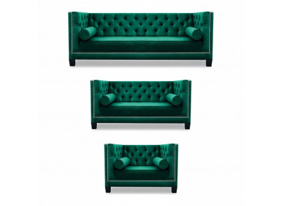 Luxus Gréng Chesterfield Design Garnitur 3tëg Sofas Canapé Wunnzëmmer 3+2+1