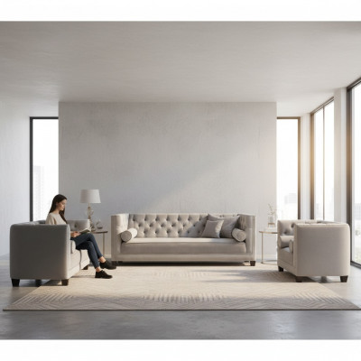 Wunnzëmmer Garnitur Luxus Textil Sofagarnitur 3-tëilech Modern Designer 4+2+1