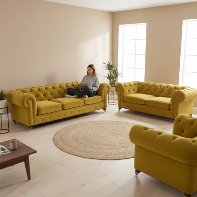 Designer 2x Sofas Wunnzëmmer Still Chesterfield Luxus Set Chesterfield