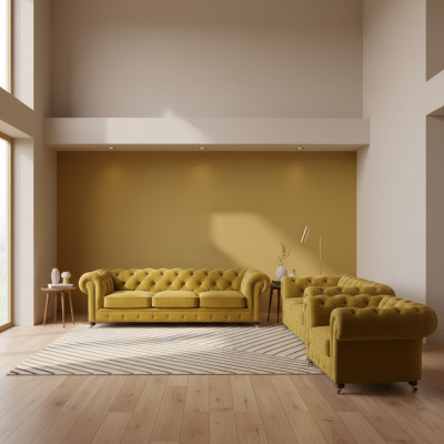 Designer 2x Sofas Wunnzëmmer Still Chesterfield Luxus Set Chesterfield