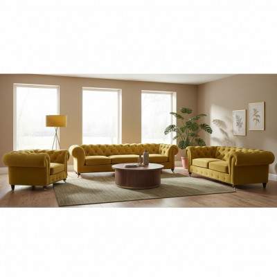 Luxus Giel Komplett 4+2+1 Wunnzëmmer Still Chesterfield Textil Polstermöbel