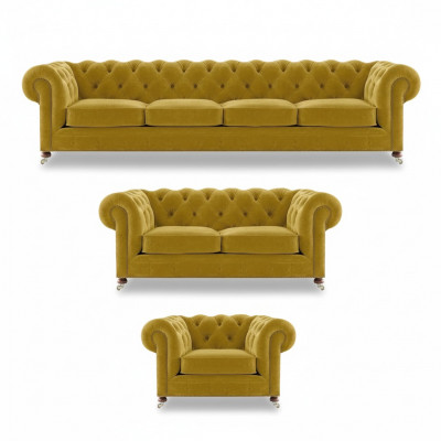 Luxus Giel Komplett 4+2+1 Wunnzëmmer Still Chesterfield Textil Polstermöbel