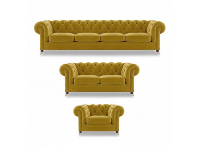 Luxus Giel Komplett 4+2+1 Wunnzëmmer Still Chesterfield Textil Polstermöbel
