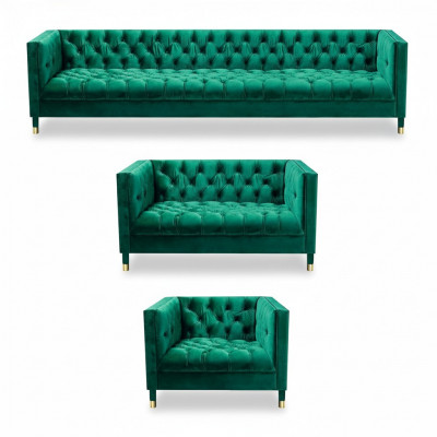 Chesterfield Garnitur Luxus Miwwelen Wunnzëmmer Garnitur 3 Deeler Polster Stoff