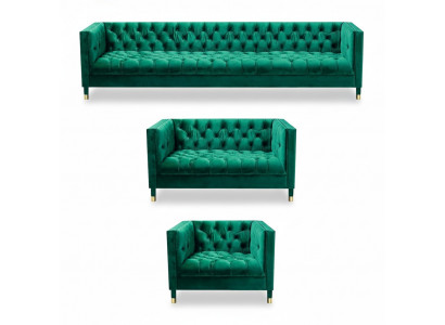 Chesterfield Garnitur Luxus Miwwelen Wunnzëmmer Garnitur 3 Deeler Polster Stoff