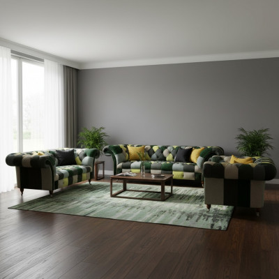 Chesterfield Wunnzëmmer Modern Polstermiwwel Sofagarnitur 3tlg 3+2+1