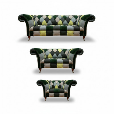 Chesterfield Wunnzëmmer Modern Polstermiwwel Sofagarnitur 3tlg 3+2+1
