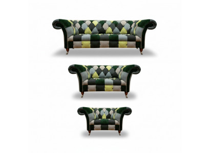 Chesterfield Wunnzëmmer Modern Polstermiwwel Sofagarnitur 3tlg 3+2+1