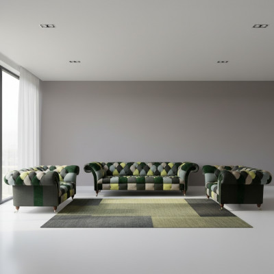 Wunnzëmmer Modern Design Stoff 3tlg Chesterfield Polstermebel Nei