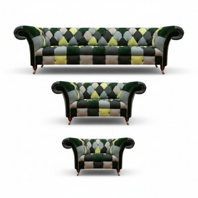 Wunnzëmmer Modern Design Stoff 3tlg Chesterfield Polstermebel Nei