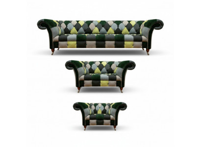 Wunnzëmmer Modern Design Stoff 3tlg Chesterfield Polstermebel Nei