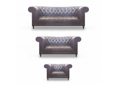 Wunnzëmmer Set 3tlg Braun Lieder Ariichtung Polstermébel Chesterfield Nei