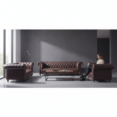 Chesterfield Luxus Komplett 3-Deel Wunnzëmmer Sofagarnitur Polstermöbel 4+2+1