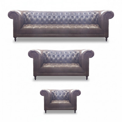 Chesterfield Luxus Komplett 3-Deel Wunnzëmmer Sofagarnitur Polstermöbel 4+2+1