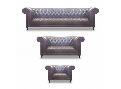 Chesterfield Luxus Komplett 3-Deel Wunnzëmmer Sofagarnitur Polstermöbel 4+2+1