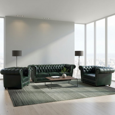 Canapé-Set 3 Deeler Wunnzëmmer 3+2+1 Moderne Design Sëtz Chesterfield