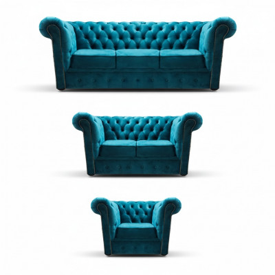Sofagarnitur Modern Textil Fotell 2x Canapéen Chesterfield Wunnzëmmer 3+2+1