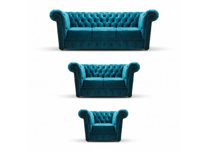 Sofagarnitur Modern Textil Fotell 2x Canapéen Chesterfield Wunnzëmmer 3+2+1