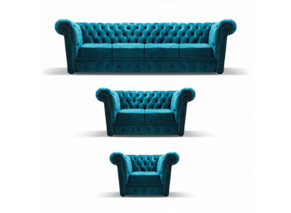 Blo Neit Sofa Set 3tlg Modern Textil Chesterfield Wunnzëmmer Komplett