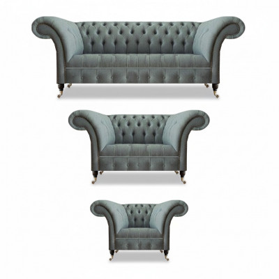 Chesterfield Gro Luxus Sofagarnitur 3tlg Wunnzëmmer Modern Ariichtung