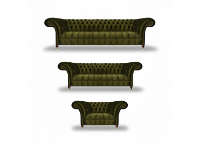 Komplett Gréng Canapé Set Canapé-Ensemble Luxus Textil Ariichtung Chesterfield