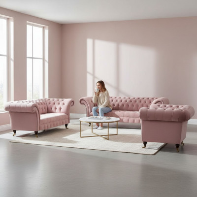 Wunnzëmmer Luxus Komplett Set Nei Canapéen Fauteuil Chesterfield Sofas Polstermöbel