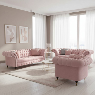 Wunnzëmmer Luxus Komplett Set Nei Canapéen Fauteuil Chesterfield Sofas Polstermöbel