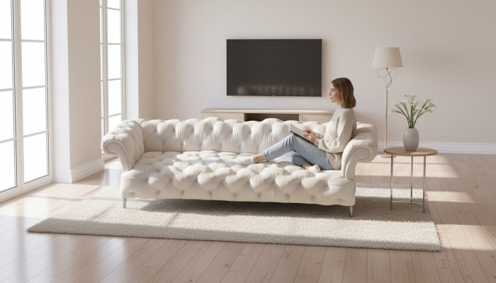 Modern Canapé Dräisëtzer Couch Chesterfield Ariichtung Polsterméigel Wunnzëmmer