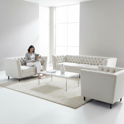 Design Komplett Wäiss Miwwelen Wunnzëmmer Set 3 Deeler Luxus Polstermöbel Chesterfield