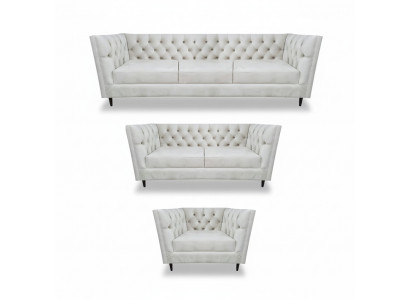 Design Komplett Wäiss Miwwelen Wunnzëmmer Set 3 Deeler Luxus Polstermöbel Chesterfield