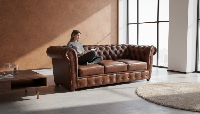 Liederdivan, Divan dräisitze brong Canapé, Ariichtung, Polstermöbel, Chesterfield