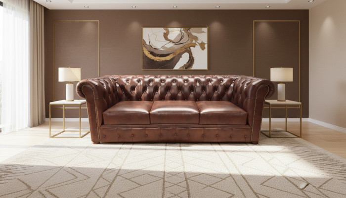 Liederdivan, Divan dräisitze brong Canapé, Ariichtung, Polstermöbel, Chesterfield