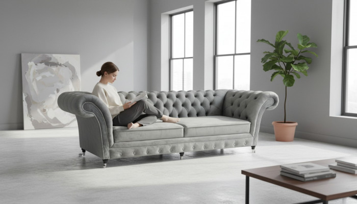 Polstermöbel Gro Sofa Zweisëtzer Canapé Designer Wunnzëmmer Miwwel Chesterfield