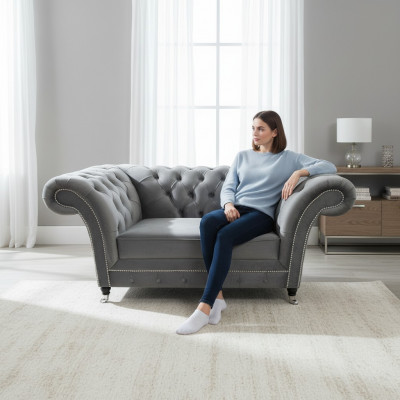 Wunnzëmmer Designer Fauteuil Gro Chesterfield Stoffsessel Luxus Polstermébel