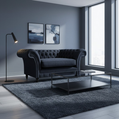 Wunnzëmmer Blo Designer Fauteuil Chesterfield Polstersëtz Ariichtung