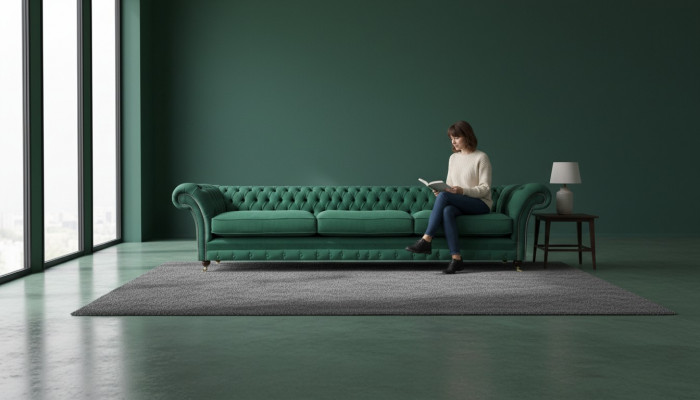 Wunnzëmmer Sofa Drësëtzer Couch Textil Stoff Ariichtung Luxus Chesterfield