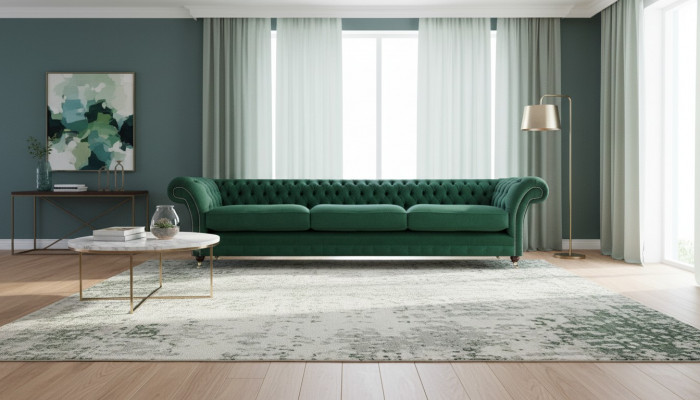 Wunnzëmmer Sofa Drësëtzer Couch Textil Stoff Ariichtung Luxus Chesterfield