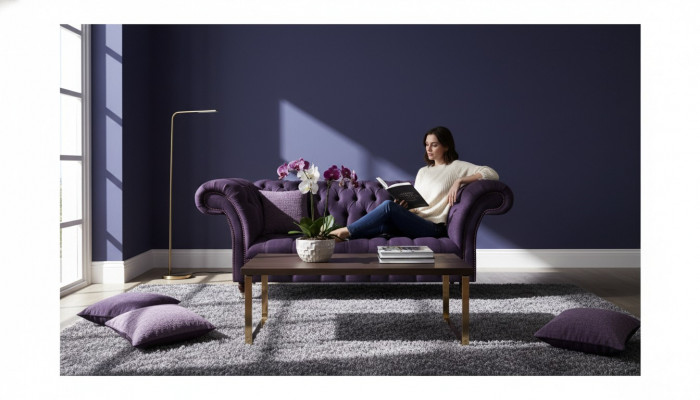 Luxus Sofa Dräisëtzer Lila Polstermöbel Wunnzëmmer Couch Chesterfield Nei
