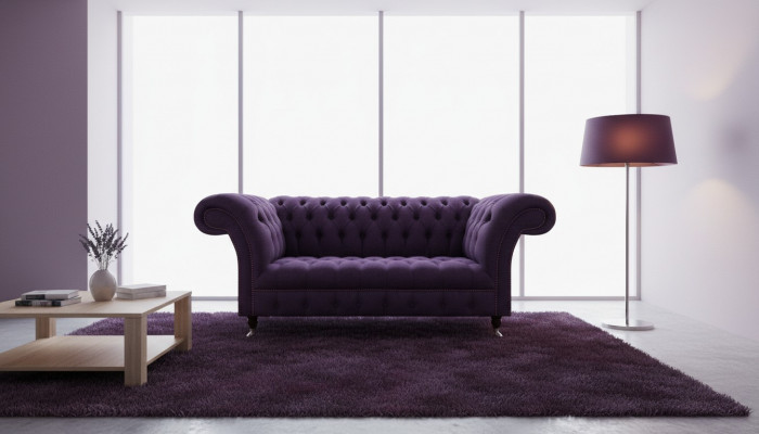 Luxus Sofa Dräisëtzer Lila Polstermöbel Wunnzëmmer Couch Chesterfield Nei