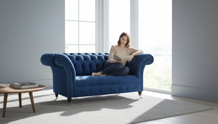 Wunnzëmmer Canapé Zweesëtzer Couch Designer Polsterméibel Chesterfield