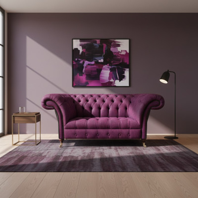 Lila Sofa Zweisitzer Canapé Stuffzëmmer Ariichtung Polstermöbel Chesterfield