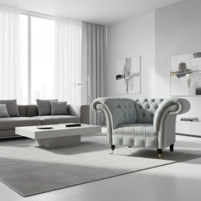 Chesterfield hellgraue Sëtzgeleeënheet Modern Wunnzëmmer Polster Sëtzmöbel