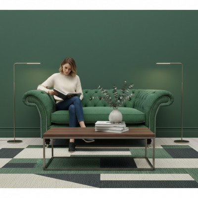 Elegant Chesterfield Grénge Fauteuil Wunnzëmmer Stoff Eedle Sëtz.